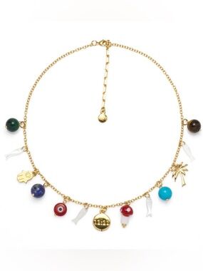 Malachite, Freshwater Pearl, Tiger Eye, and Turquoise Lucky Charm Necklace